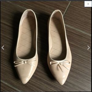 Baby Pink Pointy Toe Bow Faux Leather Ballet Flats